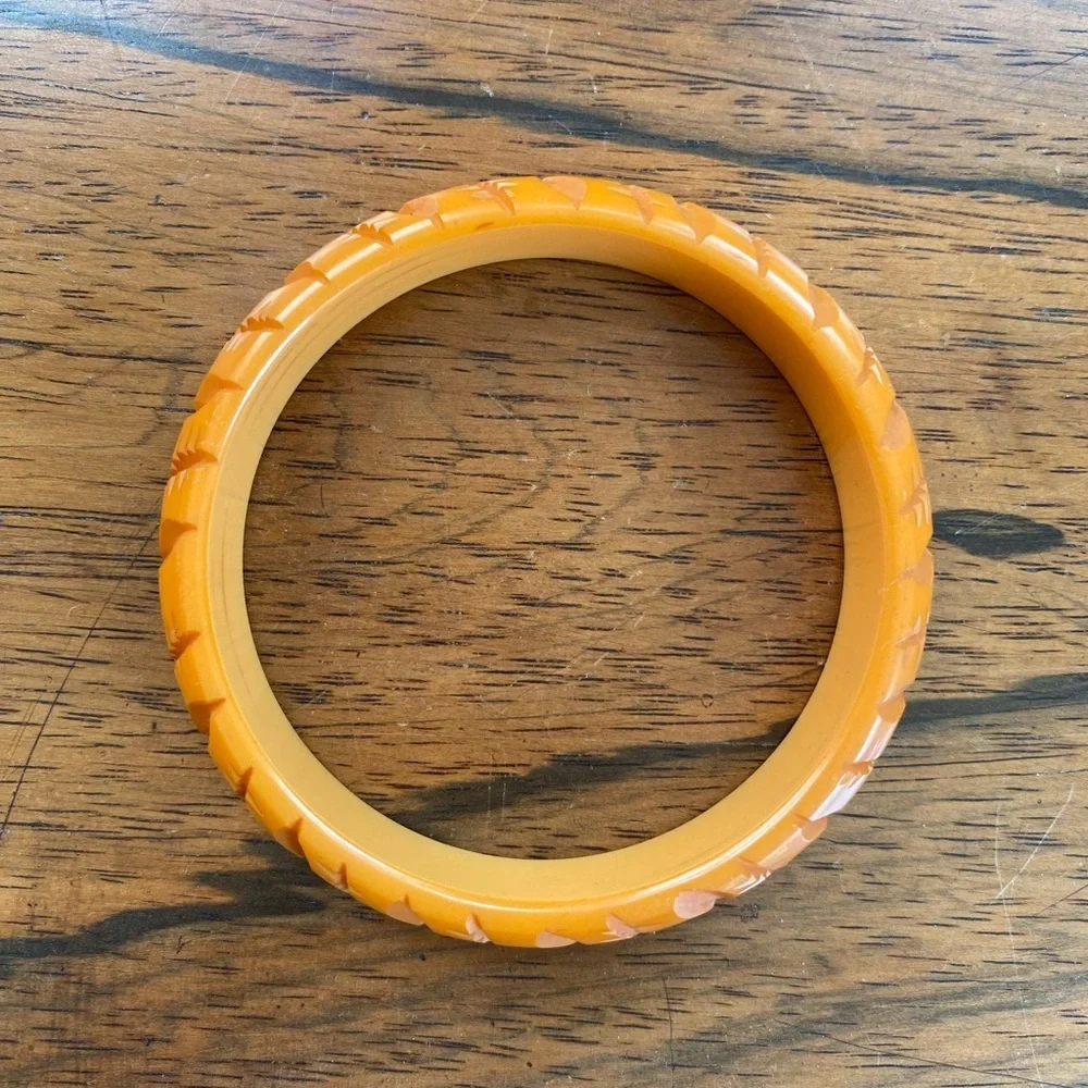 Vintage Bakelite Amber Carved Bangle Bracelet